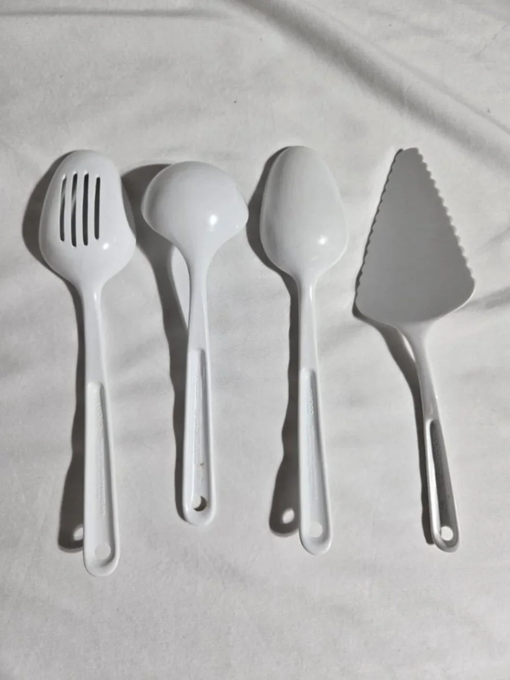 Copco White Melamine Cooking Utensil Set 4 Pc Slotted Spoon Ladle Cake Server